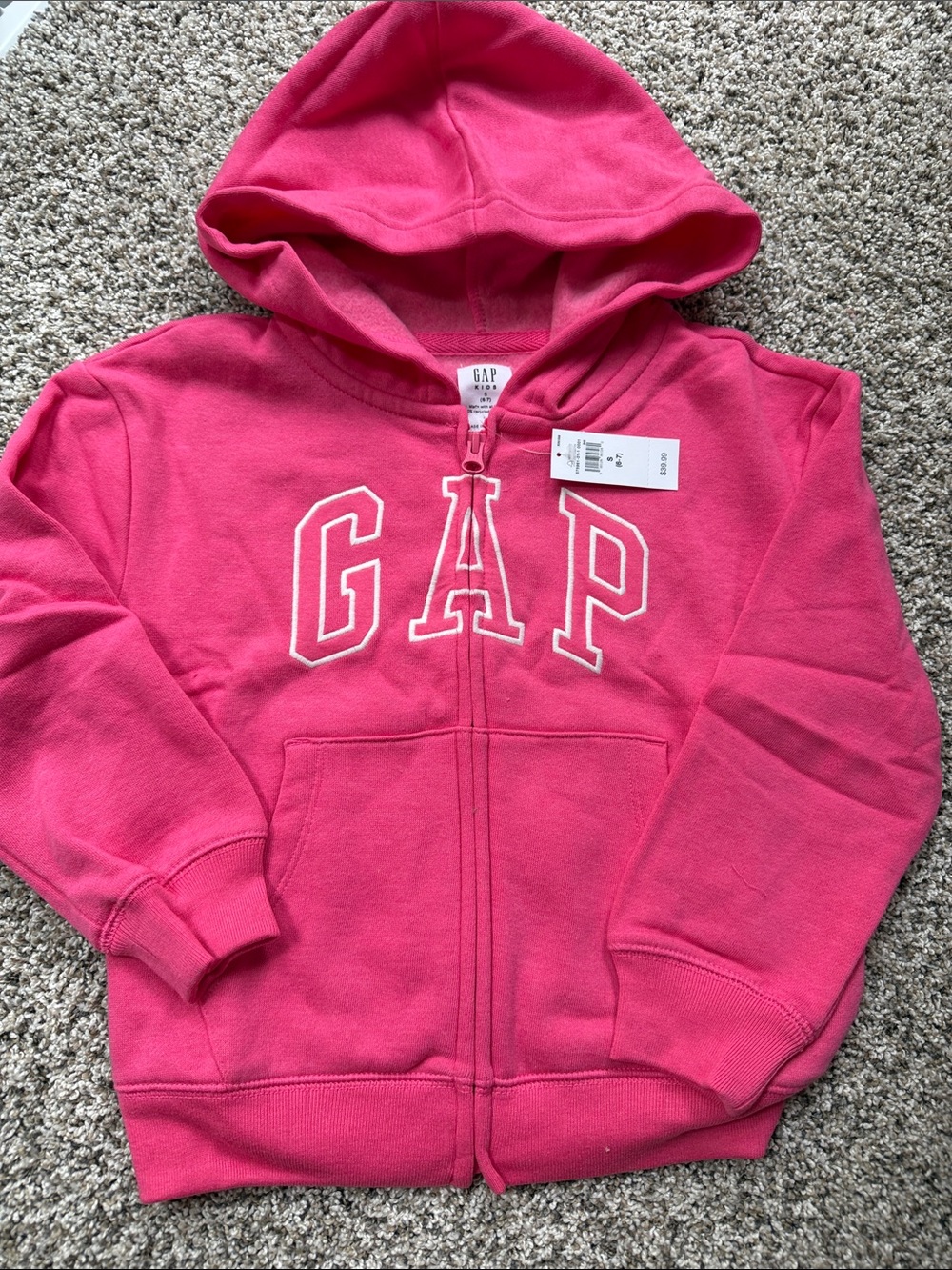 NWT GAP Kids Bright Pink Hooded Zip-Up Sweatshirt size small 6-7